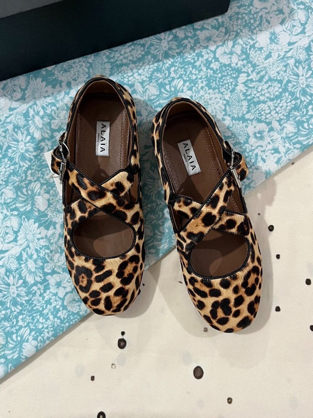 Alaïa Leopard-Print Calf Hair Criss-Cross Ballet Flats